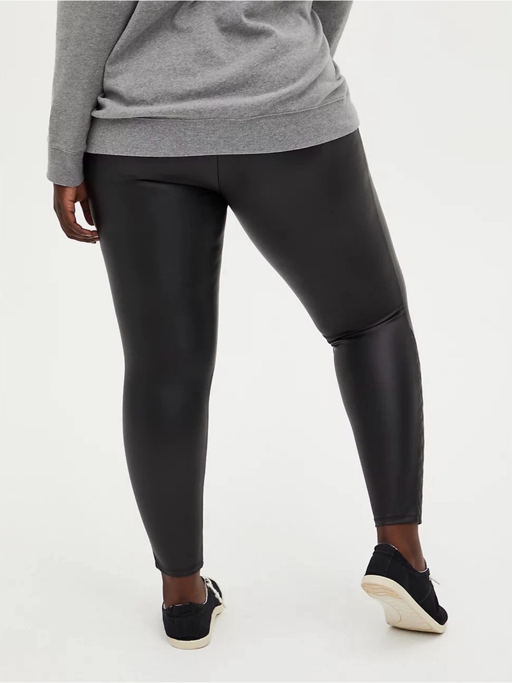 Torrid 4X Platinum BlackLegging Faux Leather Quilted Hem High Waisted - Picture 7 of 11
